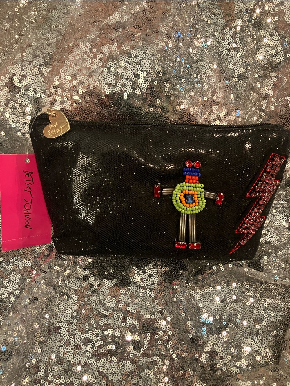 NWT Betsey Johnson 🤖 Embellished Make-up Bag - Picture 2 of 7